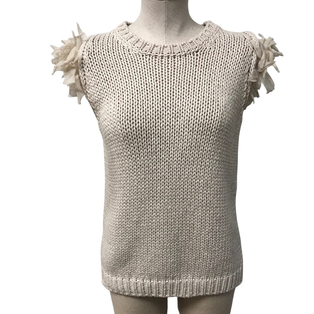 Brunello Cucinelli Sleeveless Sweater Women XL Cream Cotton Silk Chunky Knit
